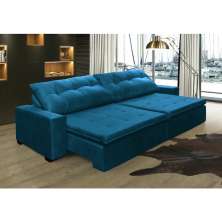 Sofá Retrátil e Reclinavel Oklahoma 2,82m Com Molas e Pillow no Assento Tecido Suede Azul - Cama InBox