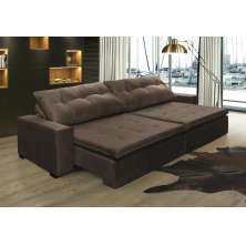Sofá Retrátil e Reclinavel Oklahoma 3,02 Mts Com Molas e Pillow no Assento Tecido Suede Café - Cama InBox