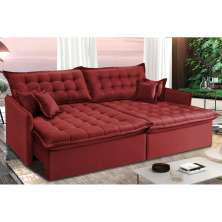Sofá Sem Caixa Retrátil Reclinável 2,15m Cama inBox Versátil com Pillow Top e Molas Velusoft Vermelho