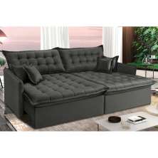 Sofá Sem Caixa Retrátil Reclinável 2,95m Cama inBox Versátil com Pillow Top e Molas Velusoft Cinza