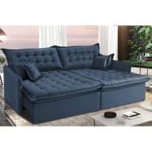 Sofá Sem Caixa Retrátil e Reclinável 1,75m Cama inBox Versátil Suede Velusoft Azul