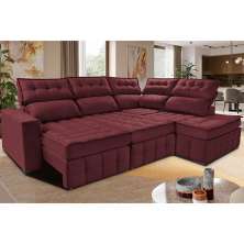 Sofá de Canto Direito 2,65x2,30m Retrátil e Reclinável com Molas Ensacadas Cama inBox Nobre Vinho