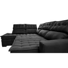 Sofá de Canto Esquerdo 2,65x2,30m Retrátil e Reclinável com Molas Ensacadas Cama inBox Nobre Preto