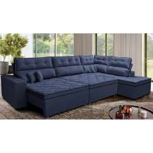 Sofá de Canto Retrátil e Reclinável Direito 3,00x2,36m Molas Cama inBox Espanha Velusoft Azul