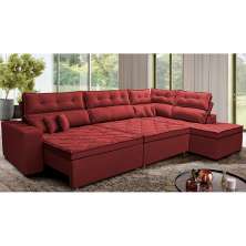 Sofá de Canto Retrátil e Reclinável Direito 3,40x2,36m Molas Cama inBox Espanha Velusoft Vermelho