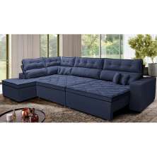 Sofá de Canto Retrátil e Reclinável Esquerdo 3,40x2,36m Molas Cama inBox Espanha Velusoft Azul