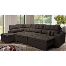 Sofá de Canto Retrátil e Reclinável Esquerdo 3,40x2,36m Molas Cama inBox Espanha Velusoft Café