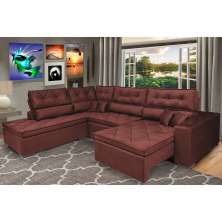Sofá de Canto Retrátil e Reclinável com Molas Cama inBox Platinum Esquerdo 3,00x2,36 Suede Vinho