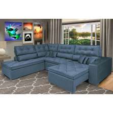 Sofá de Canto Retrátil e Reclinável com Molas Cama inBox Platinum Esquerdo 3,40x2,36 Suede Azul