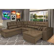 Sofá de Canto Retrátil e Reclinável com Molas Cama inBox Platinum Esquerdo 3,40x2,36 Suede Café