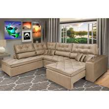 Sofá de Canto Retrátil e Reclinável com Molas Cama inBox Platinum Esquerdo 3,40x2,36 Suede Castor