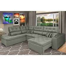 Sofá de Canto Retrátil e Reclinável com Molas Cama inBox Platinum Esquerdo 3,40x2,36 Suede Cinza