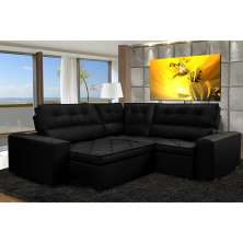 Sofá de Canto Retrátil, Reclinável, Molas Cama inBox Austin 2,60m x 2,60m Suede Velusoft Preto