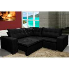 Sofá de Canto Retrátil, Reclinável, Molas Cama inBox Oklahoma 2,20m x 2,20m Suede Velusoft Preto