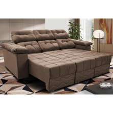 Sofa Itália 2,80 Mts Retrátil e Reclinavel Tecido Suede Castor - Cama InBox
