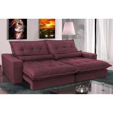 Sofa Retrátil e Reclinável 2,92m com Molas Ensacadas Cama inBox Soft Tecido Suede Vinho