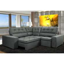 Sofa de Canto Retrátil e Reclinável com Molas Cama inBox Austin 2,60m x 2,60m Suede Velusoft Cinza