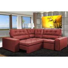 Sofa de Canto Retrátil e Reclinável com Molas Cama inBox Austin 2,60m x 2,60m Suede Velusoft Vermelho