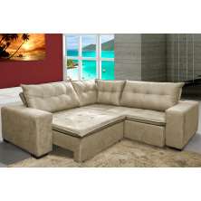 Sofa de Canto Retrátil e Reclinável com Molas Cama inBox Oklahoma 2,40m x 2,40m Suede Velusoft Bege