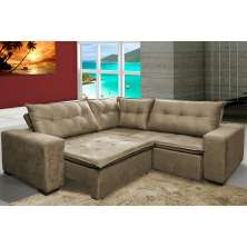 Sofa de Canto Retrátil e Reclinável com Molas Cama inBox Oklahoma 2,60m x 2,60m Suede Velusoft Castor