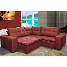Sofa de Canto Retrátil e Reclinável com Molas Cama inBox Oklahoma 2,60m x 2,60m Suede Velusoft Vermelho