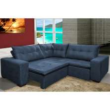 Sofa de Canto Retrátil e Reclinável com Molas Cama inBox Oklahoma 2,70m x 2,70m Suede Velusoft Azul