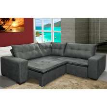 Sofa de Canto Retrátil e Reclinável com Molas Cama inBox Oklahoma 2,70m x 2,70m Suede Velusoft Cinza