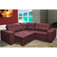 Sofa de Canto Retrátil e Reclinável com Molas Cama inBox Oklahoma 2,70m x 2,70m Suede Velusoft Vinho