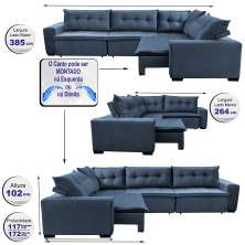 Sofa de Canto Retrátil e Reclinável com Molas Cama inBox Oklahoma 3,85X2,61 ou 2,61X3,85 Azul