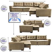 Sofa de Canto Retrátil e Reclinável com Molas Cama inBox Oklahoma 3,85X2,61 ou 2,61X3,85 Castor