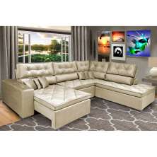 Sofa de Canto Retrátil e Reclinável com Molas Cama inBox Platinum 3,40x2,36 Tecido Suede Bege