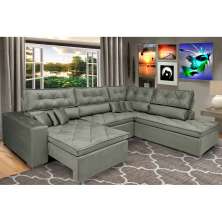 Sofa de Canto Retrátil e Reclinável com Molas Cama inBox Platinum 3,40x2,36 Tecido Suede Cinza