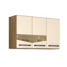 Armario Aereo 3 Portas 2 Prateleiras Livia CHF Moveis Cedro/Off White