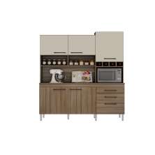 Armario para Cozinha 6 Portas 2 Gavetas Ebano CHF Moveis Cedro/Off White