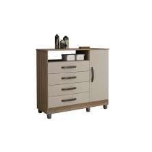 Comoda 4 Gavetas com Sapateira Paris CHF Moveis Cedro/Off White