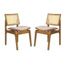 Conjunto 2 Cadeiras de Jantar Atlântida Amêndoa e Linho Off White - WP 59124