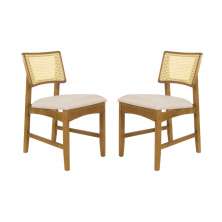Conjunto 2 Cadeiras de Jantar Hanna Tela Natural e Linho Off White - WP 59094