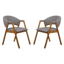 Conjunto 2 Cadeiras de Jantar Litchi Amêndoa com Linho Cinza - WP 59160