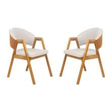 Conjunto 2 Cadeiras de Jantar Litchi Amêndoa com Linho Off White e Korino Caramelo - 59193