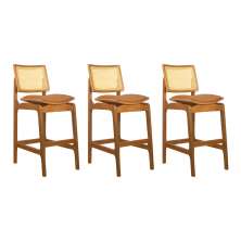 Conjunto 3 Banquetas Atlântida Amêndoa e Couríssimo Caramelo - WP 59152
