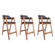 Conjunto 3 Banquetas Estofadas Ottawa Amêndoa e Korino Preto - WP 59082