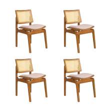 Conjunto 4 Cadeiras de Jantar Atlântida Amêndoa e Linho Off White - WP 59125