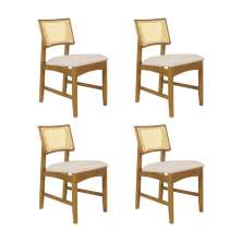 Conjunto 4 Cadeiras de Jantar Hanna Tela Natural e Linho Off White - WP 59095