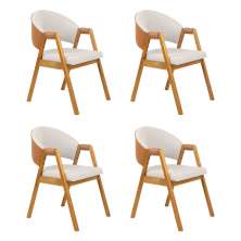 Conjunto 4 Cadeiras de Jantar Litchi Amêndoa com Linho Off White e Korino Caramelo - 59194