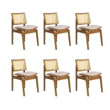 Conjunto 6 Cadeiras de Jantar Atlântida Amêndoa e Linho Off White - WP 59126