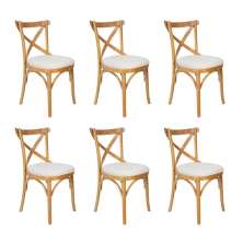 Conjunto 6 Cadeiras de Jantar X Espanha Estofada Amêndoa e Linho Off White - Wood Prime 59010