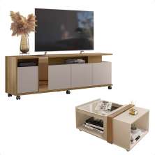 Conjunto Sala De Estar Rack Bancada Mesa Columbus Caemmun