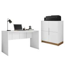 Kit Conjunto Escritório Armário Mesa Cubic Branco Caemmun