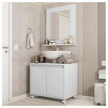 Kit Conjunto Gabinete Armario Banheiro Espelho Clean Branco