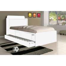Cama Solteiro Tamires Baú Branco com Auxiliar e Colchões